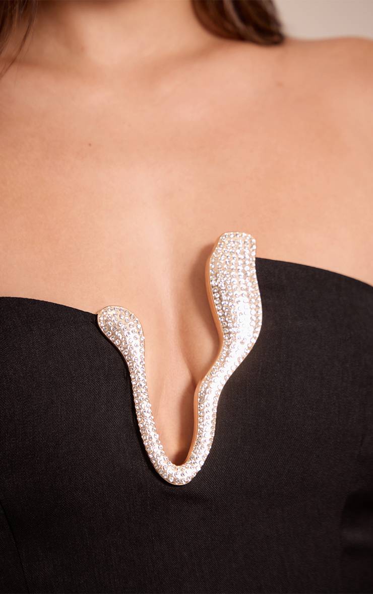 Noir Robe Moulante Bandeau Prune Profond Avec Détails De Bordure Contrastée