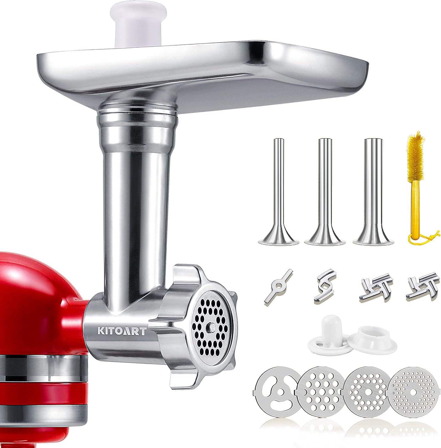 Edelstahl-Fleischwolf-Aufsätze für KitchenAid Mixer, Fleischwolf, Wurstfüller, perfekter Mahlaufsatz für KitchenAid, spülmaschinenfest (Maschine/Mixer nicht im Lieferumfang enthalten)