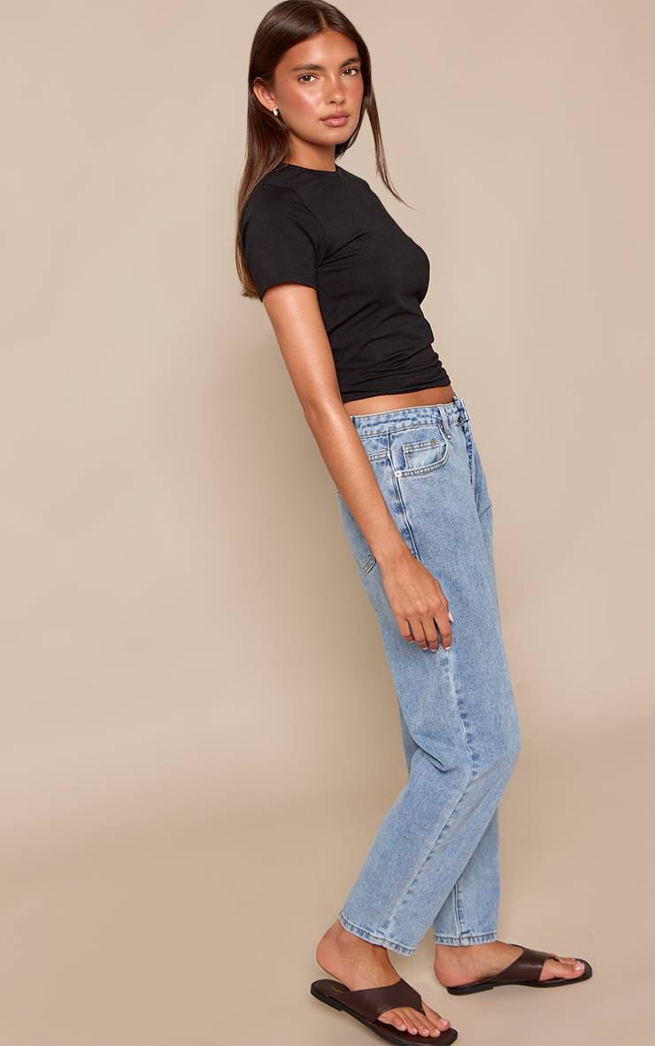 Mid Blue Wash Prettylittlething Jean Mom Taille Haute
