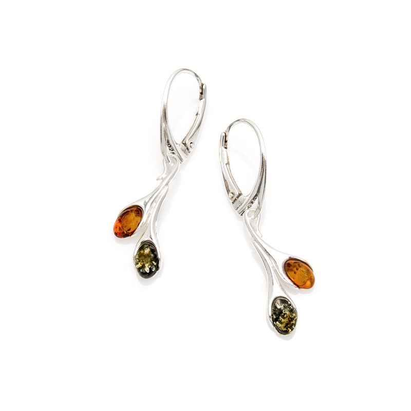 Boucle d'oreille argent 925 Ambre veritable de la mer Baltique