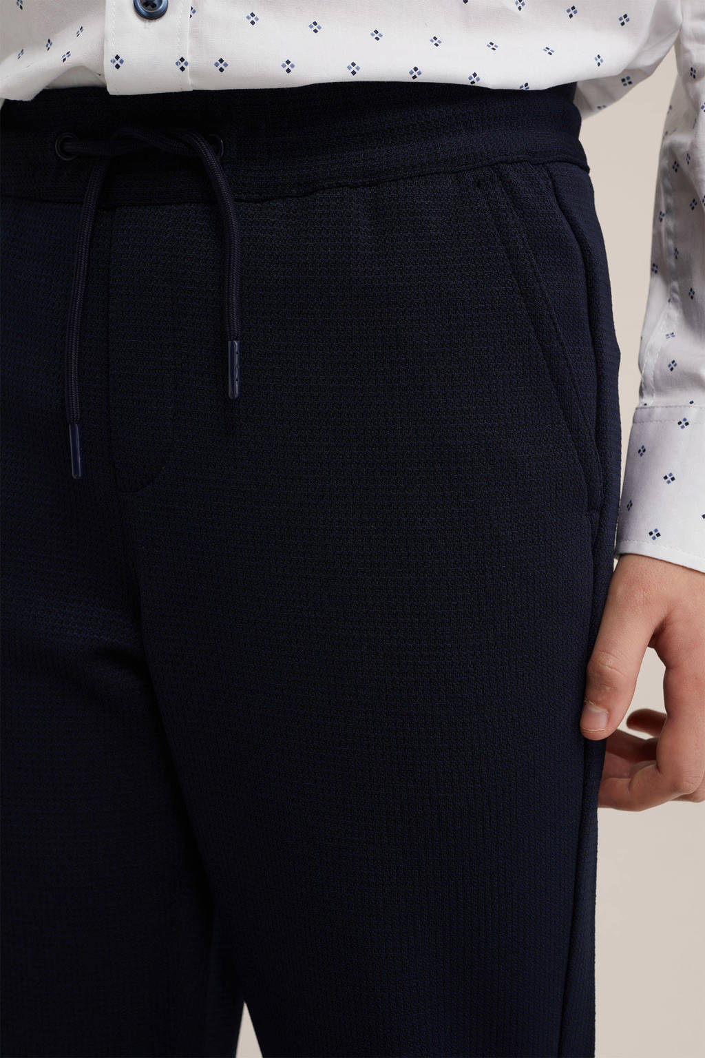 WE Fashion slim fit broek donkerblauw