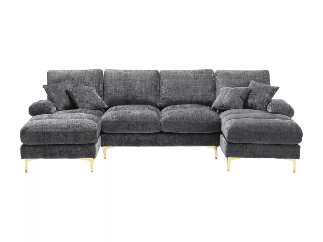 Canapé d'angle 4 places, 272x136x88cm,Grand canapé en forme de U, moderne, en tissu chenille, gris