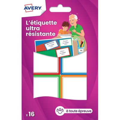 Avery - 16 Étiquettes ultra résistantes couleurs assorties - 44 x 64 mm