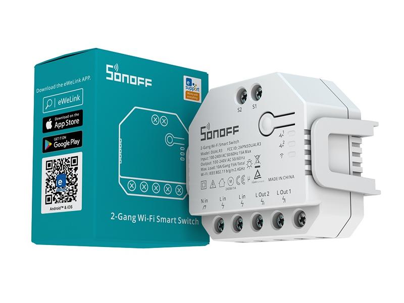 SONOFF WiFi-Rolladenaktor DUALR3 2-fach Steuermodul für Leuchten, Geräte und motorisierte Anlagen