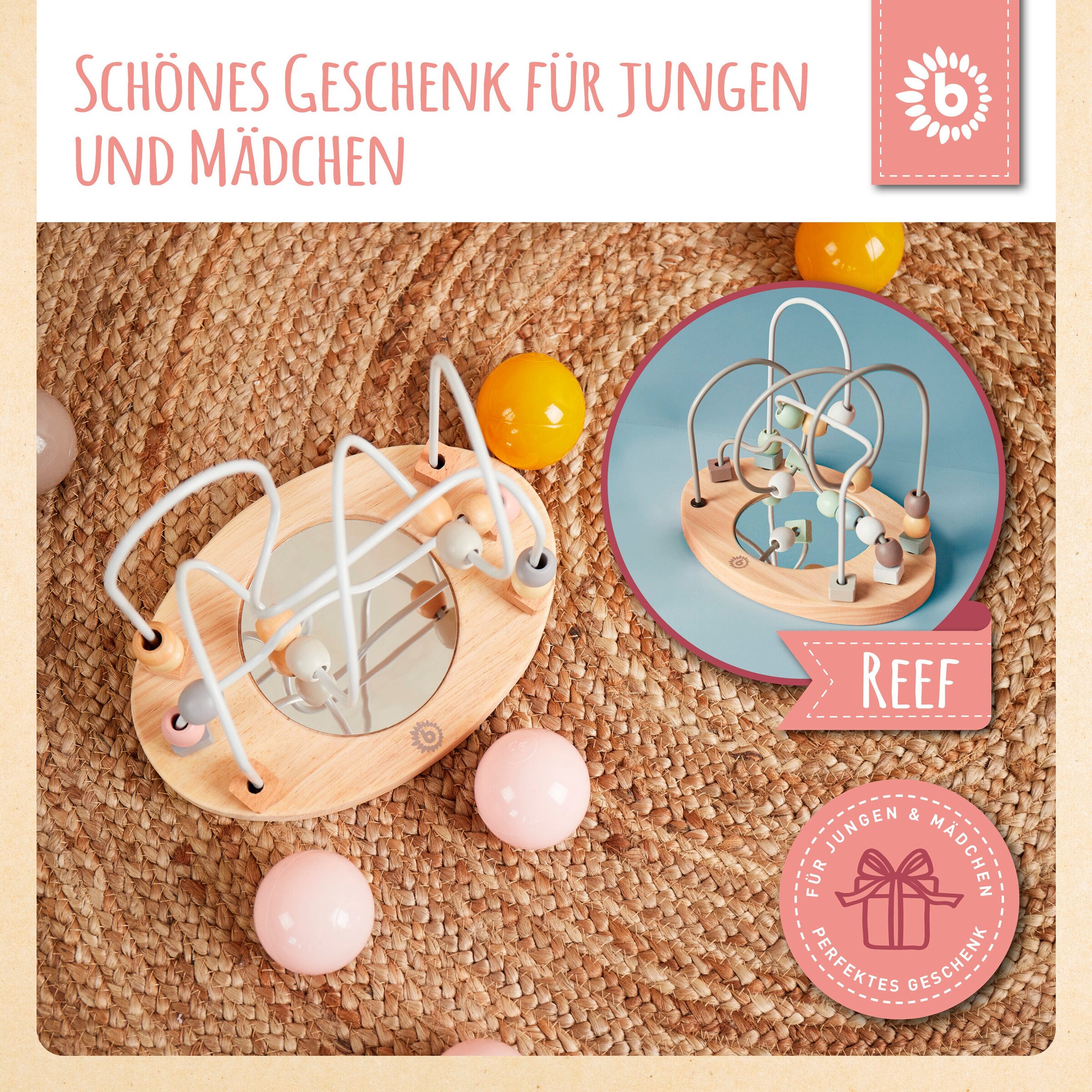 Bieco Motorikschleife mit Spiegel - ab 12 Monate Rosa