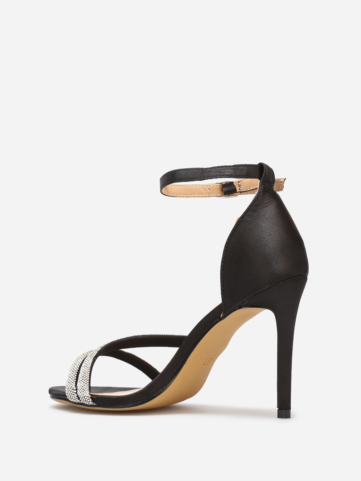 Sandales satinées à strass- Noir
