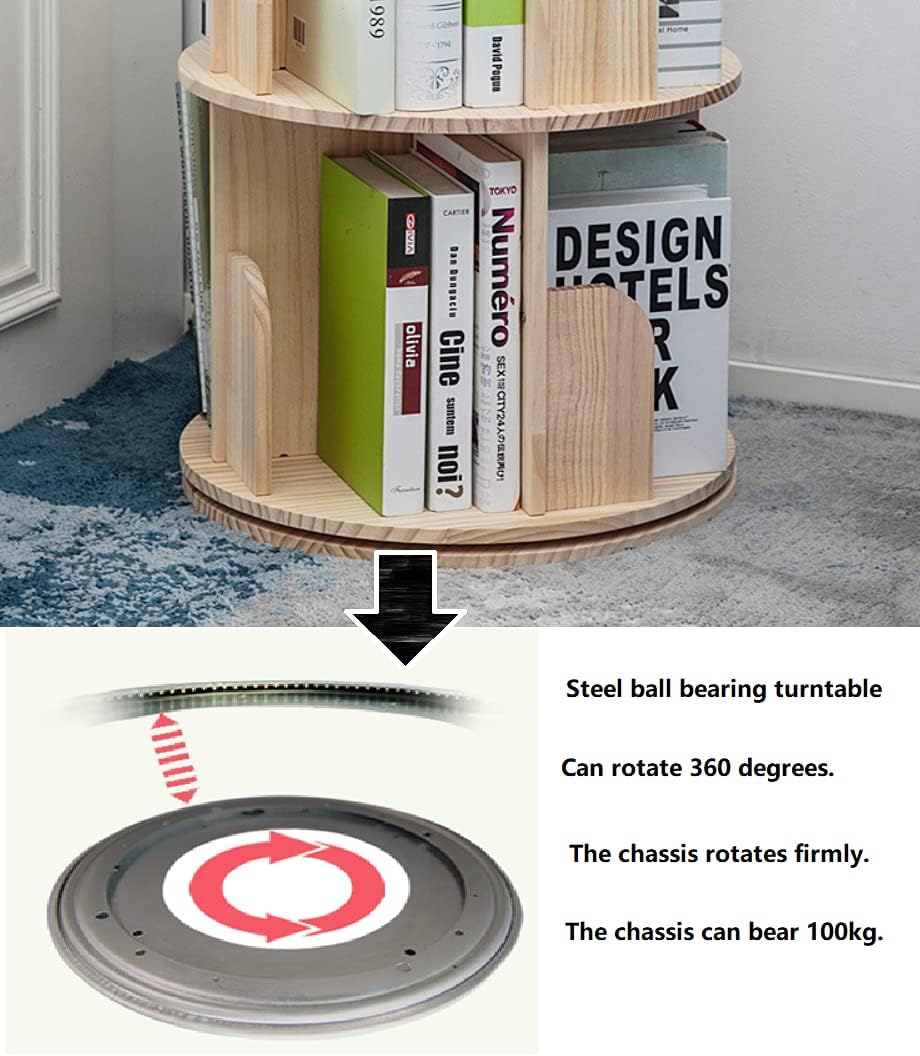 Heehee Massivholz Drehbares Bücherregal, 360-Grad-Display, bodenstehendes Bücherregal, Lagerregal für Kinder und Erwachsene, multifunktionaler Organizer (4-stöckig)