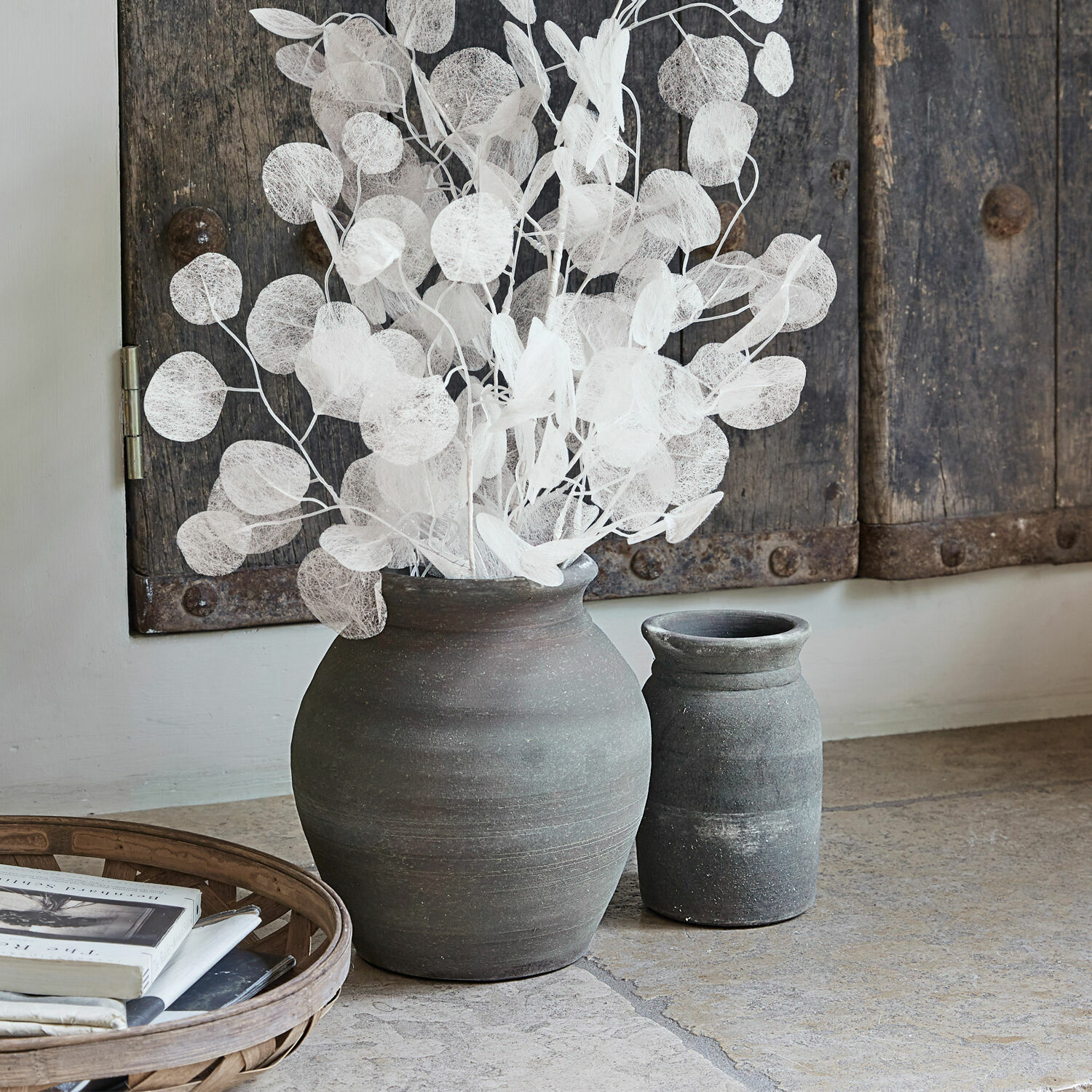 Vase 2er Set Molduc antikgrau
