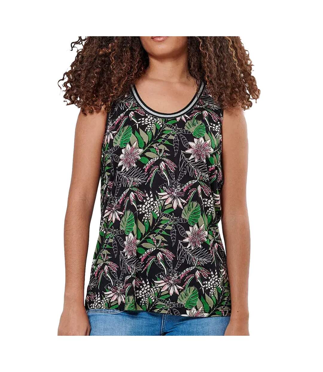 Débardeur Noir à fleurs Femme Kaporal Jom