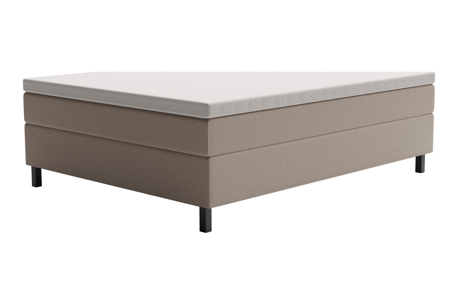 XOV Premium 15 Kontinentalseng 140x200 cm i tekstil storm 09 beige, medium/medium med Premium 15 overmadrass og sort firkantede ben, gavl selges separate