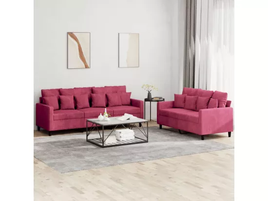 Ensemble de canapés 2 pcs avec coussins Rouge bordeaux Velours