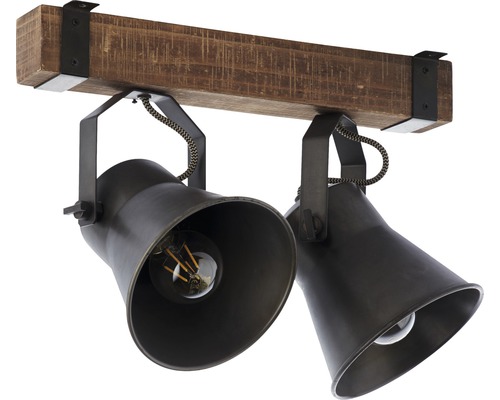 Plafondspot, 2-lichts, 40 cm breed, bruin/zwart-staal