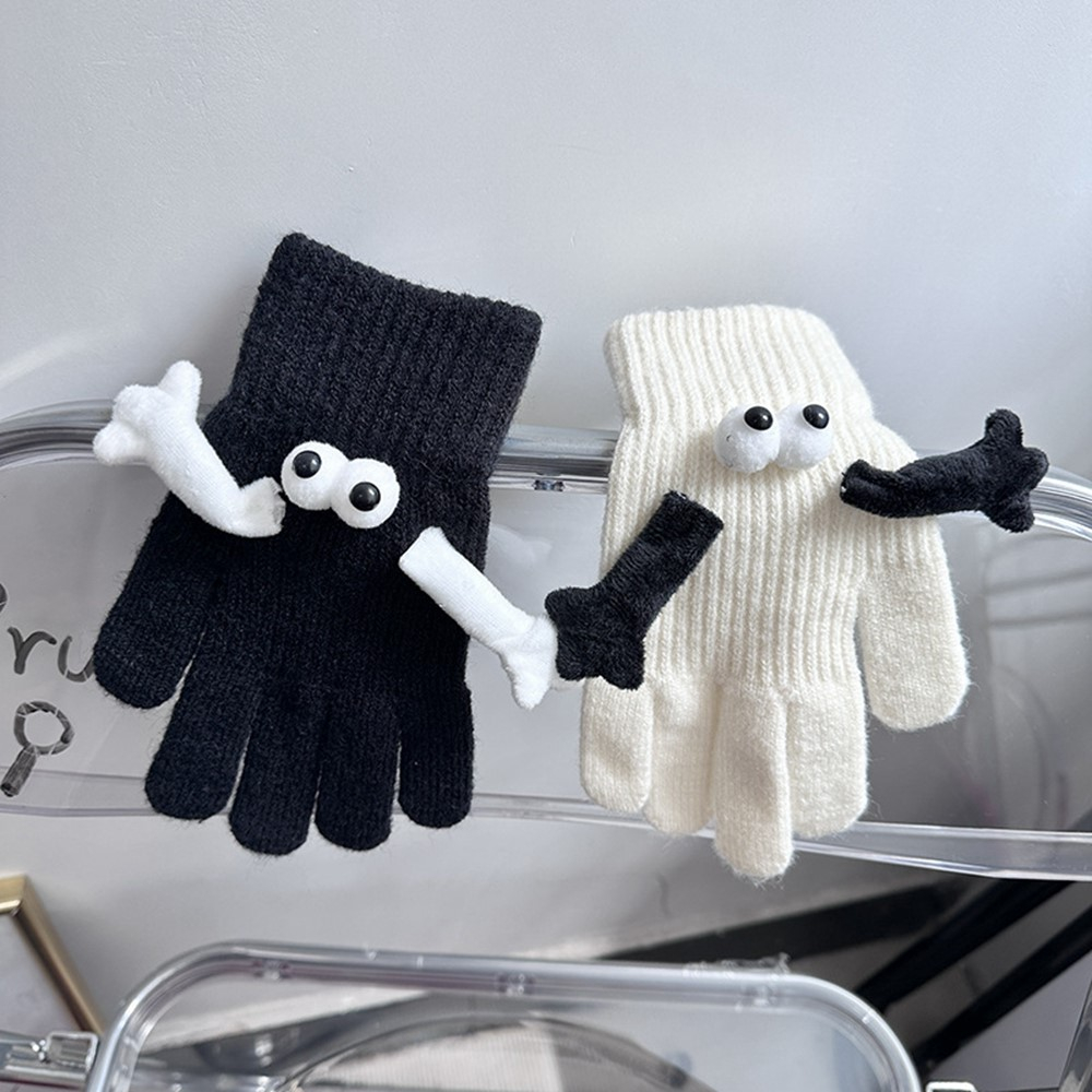 (1 Paar) Unisex Handschuhe Fashion Fäustlinge Couple Gloves Winter Accessoire mit Augen / Magnetischen Händen (One Size) - Weiss