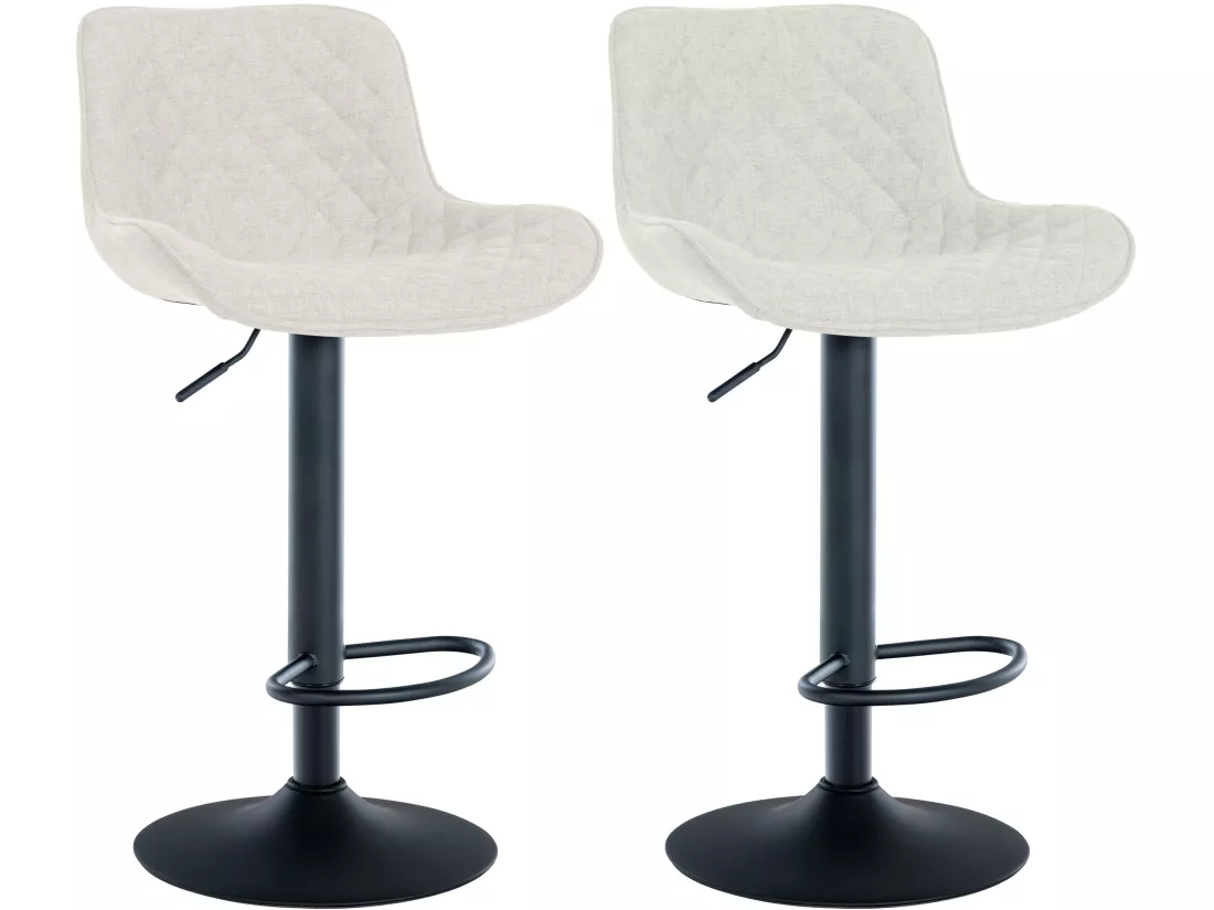 Lot de 2 Tabouret de bar - Tissu - Crème - Minosa