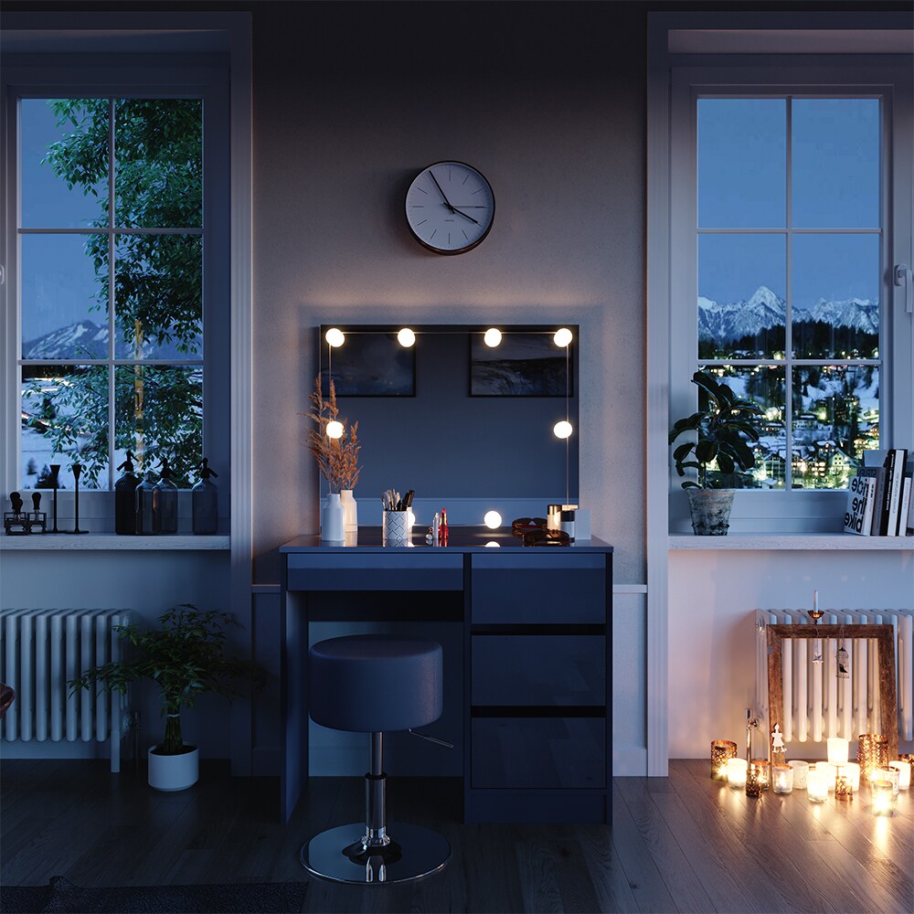 Vicco Schminktisch Sherry Anthrazit Hochglanz, 90 x 75 cm, Spiegel, LED & Hocker