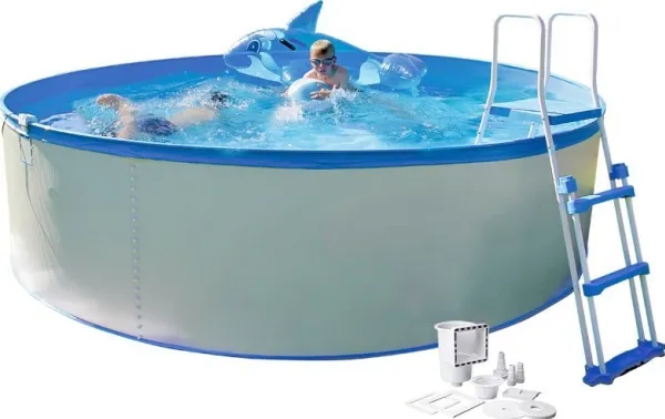 Kreta Family StålvægsPool - Ø350 x 90 cm - 8.150L - inkl skimmerpumpe og stige 8.150 L