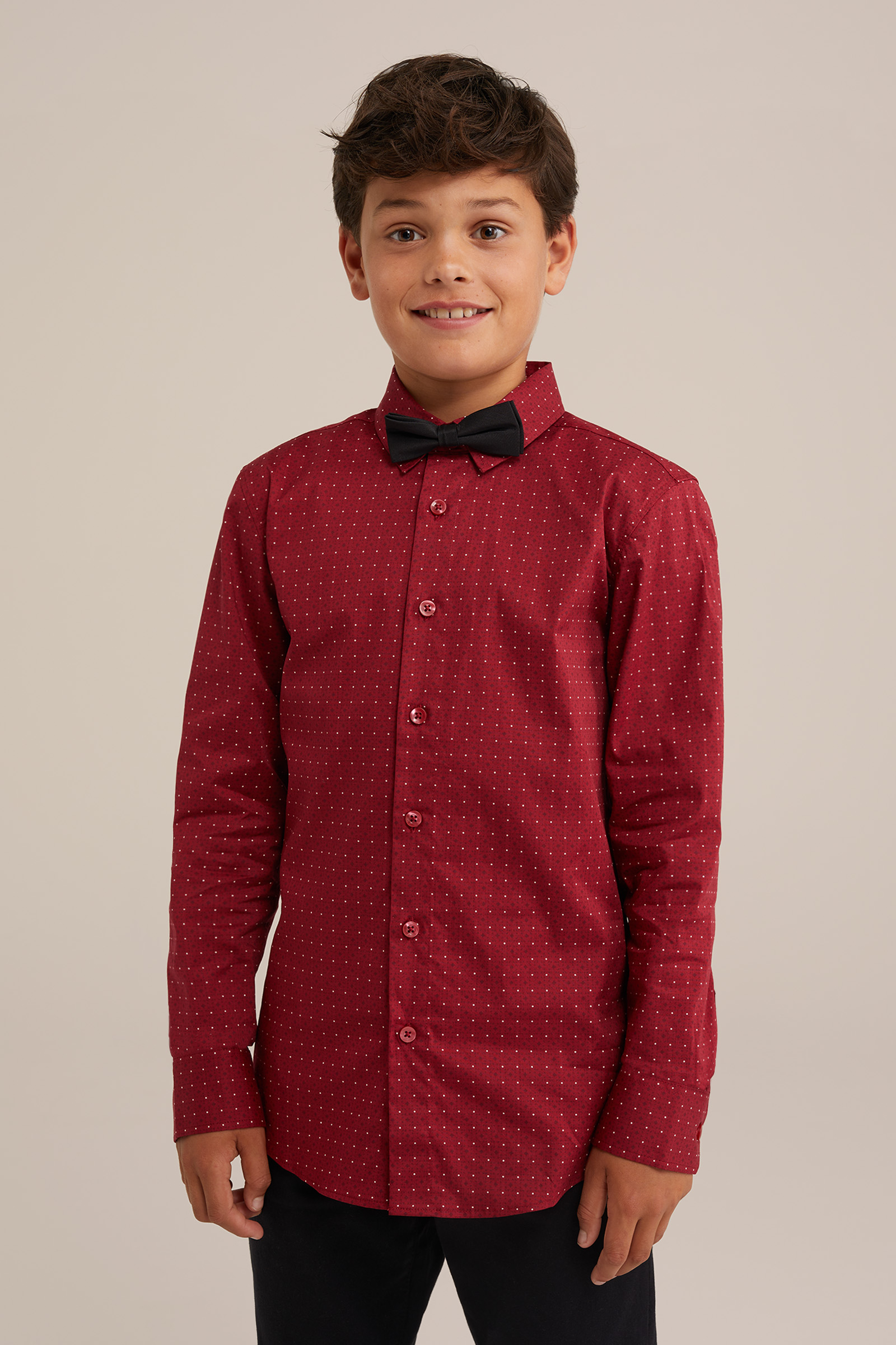 Jongens overhemd met afneembare vlinderdas WE Fashion Bordeauxrood