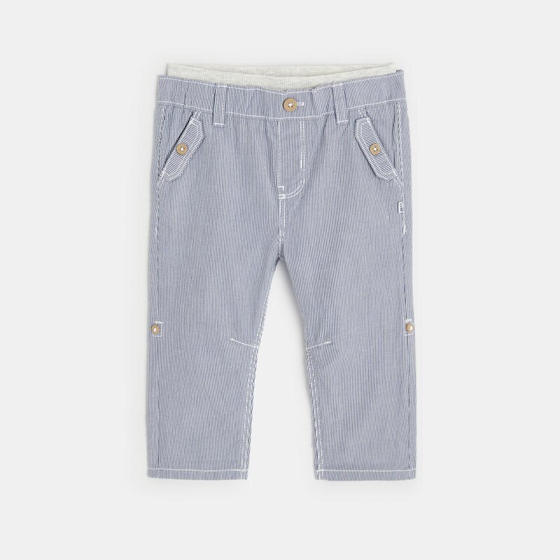 Pantalon toile rayée modulable bleu bébé garçon Bleu
