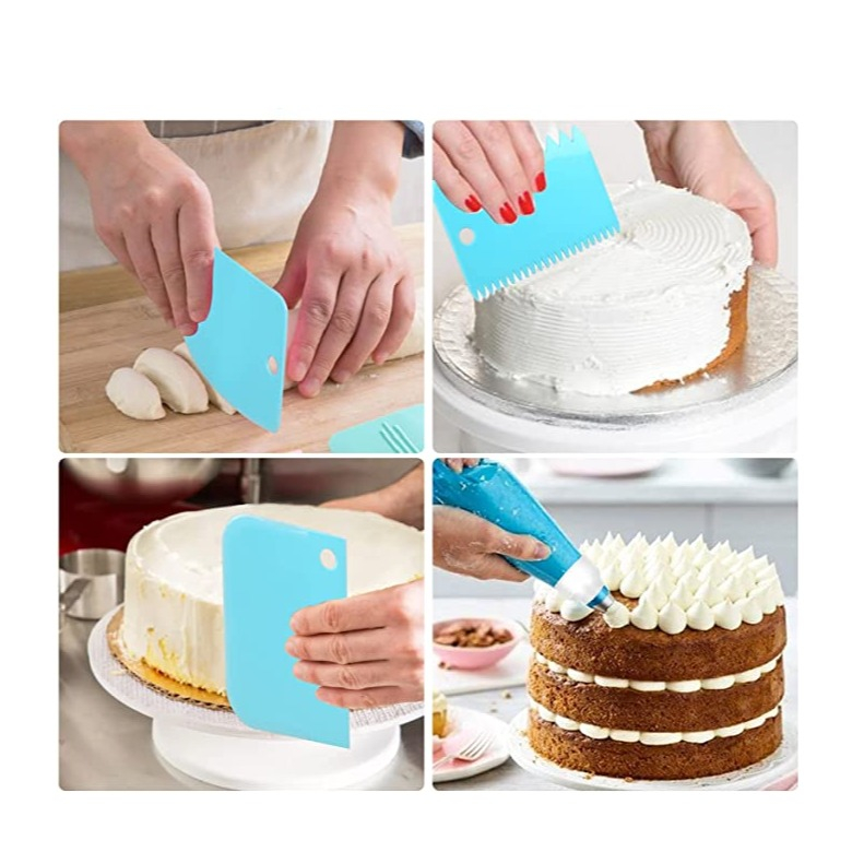 (21-tlg. Set) Silikon Spritzbeutel Kuchen Deko Kit inkl. Tortenschaber / Edelstahl Spritztüllen - Blau