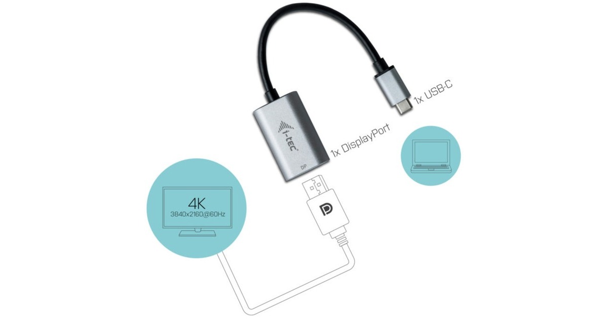 i-tecUSB-C > Metal DisplayPort adapter  (Zwart/zilver, 0,15 meter, 4K 60Hz)