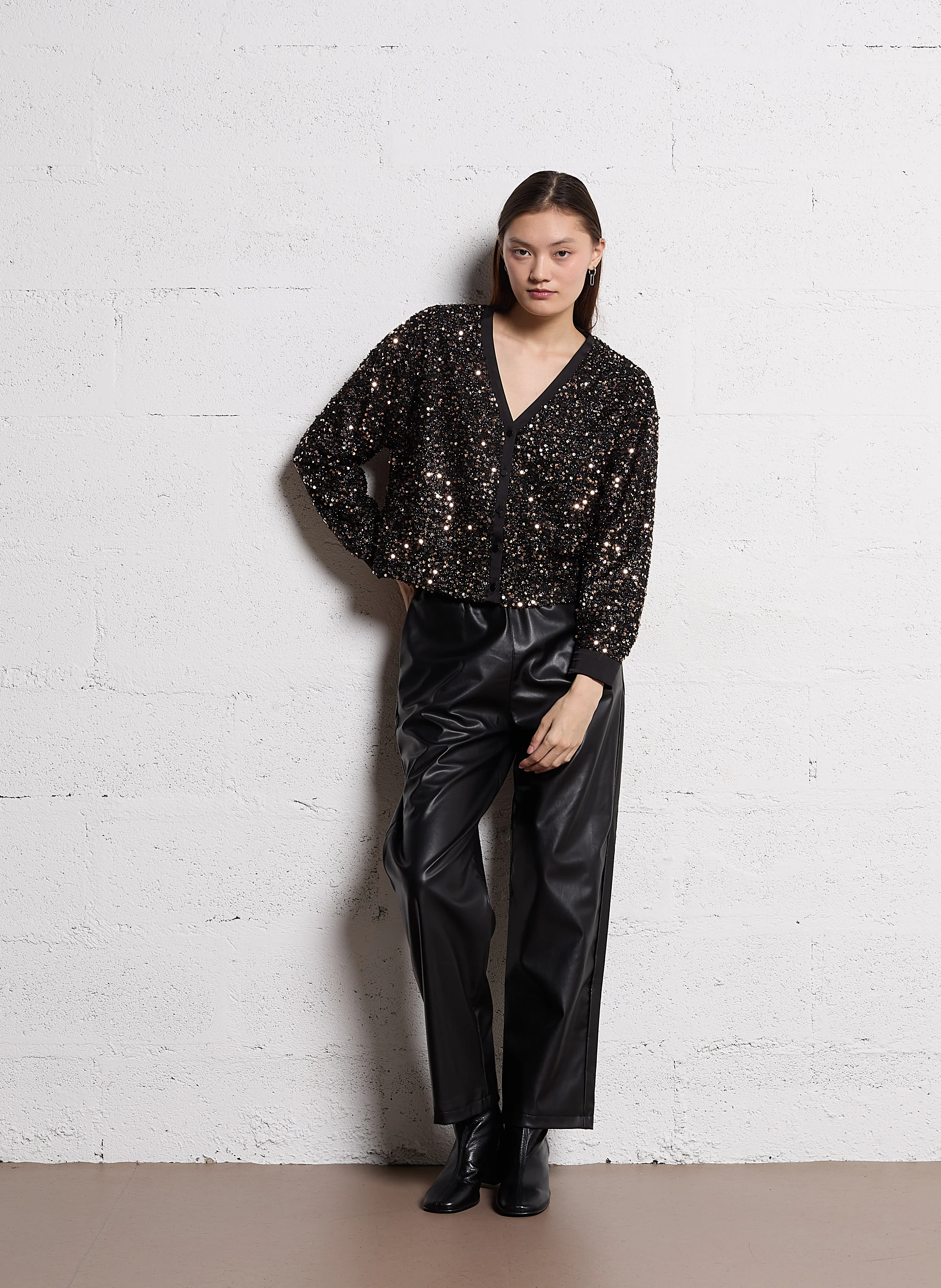 VENISE - Pantalon droit effet cuir | Noir