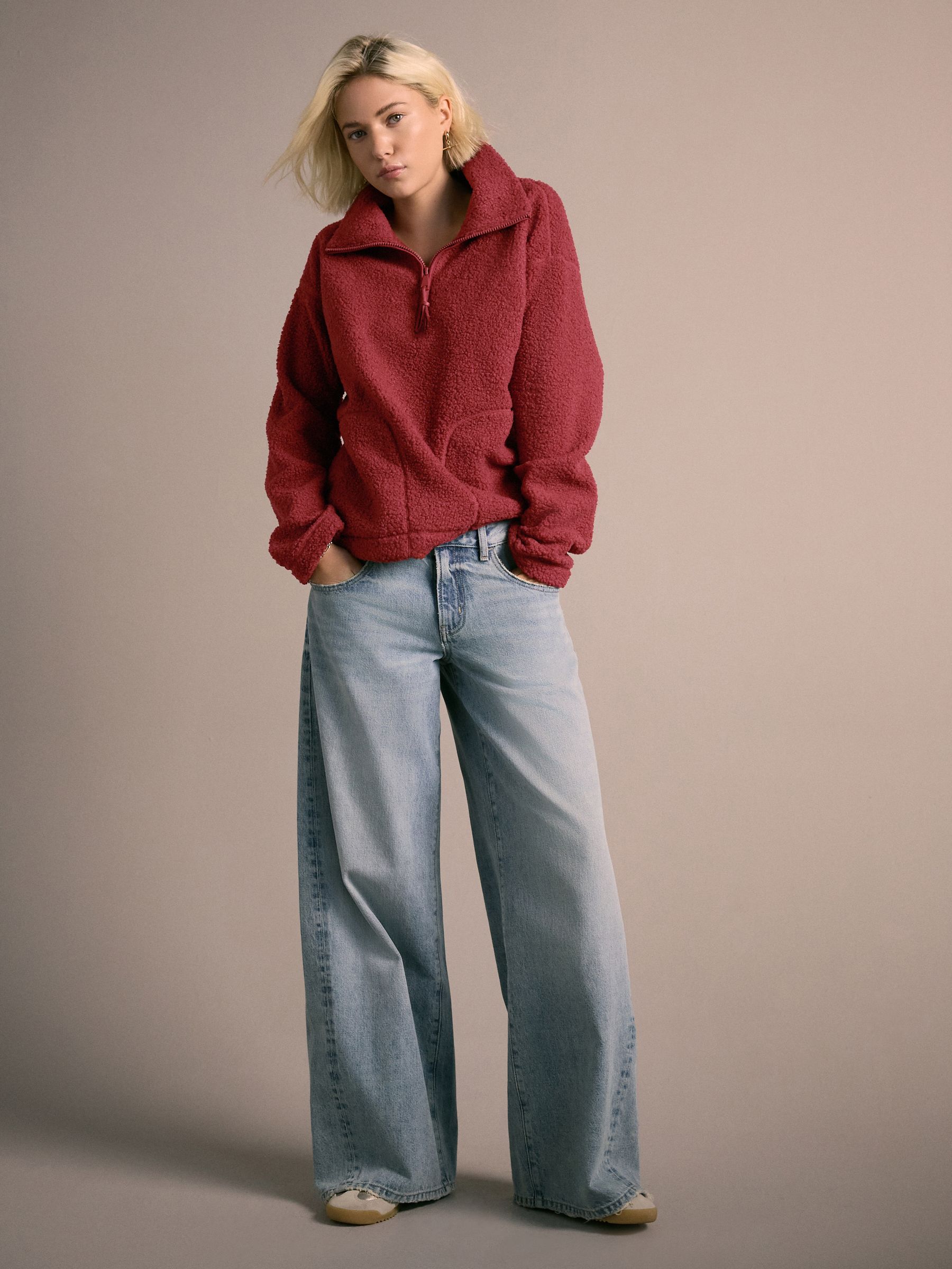 Kersrood - Soft Touch Knusse Teddy Borg Kwartrondrits Fleece