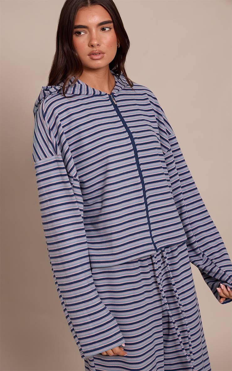 Bleu Marine Sweat À Casynthétiqueche Zippé En Polaire Douce À Rayures
