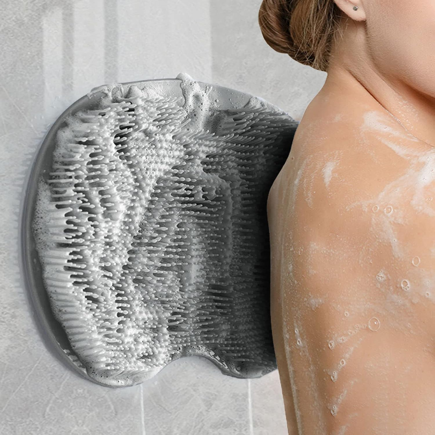 (20x28cm) Rutschfestes Dusch Peeling Massage Pad Reinigungsmatte für Fuss / Rücken mit Saugnäpfen - Grau