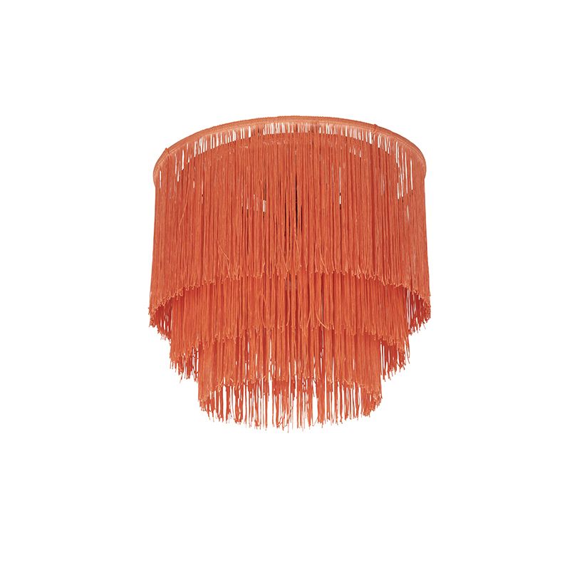 Oosterse plafondlamp goud roze kap met franjes - Franxa