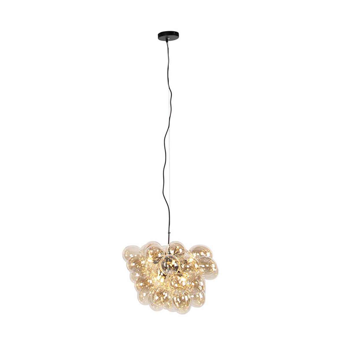 Art Deco hanglamp zwart met Amber glas 8-lichts - Uvas