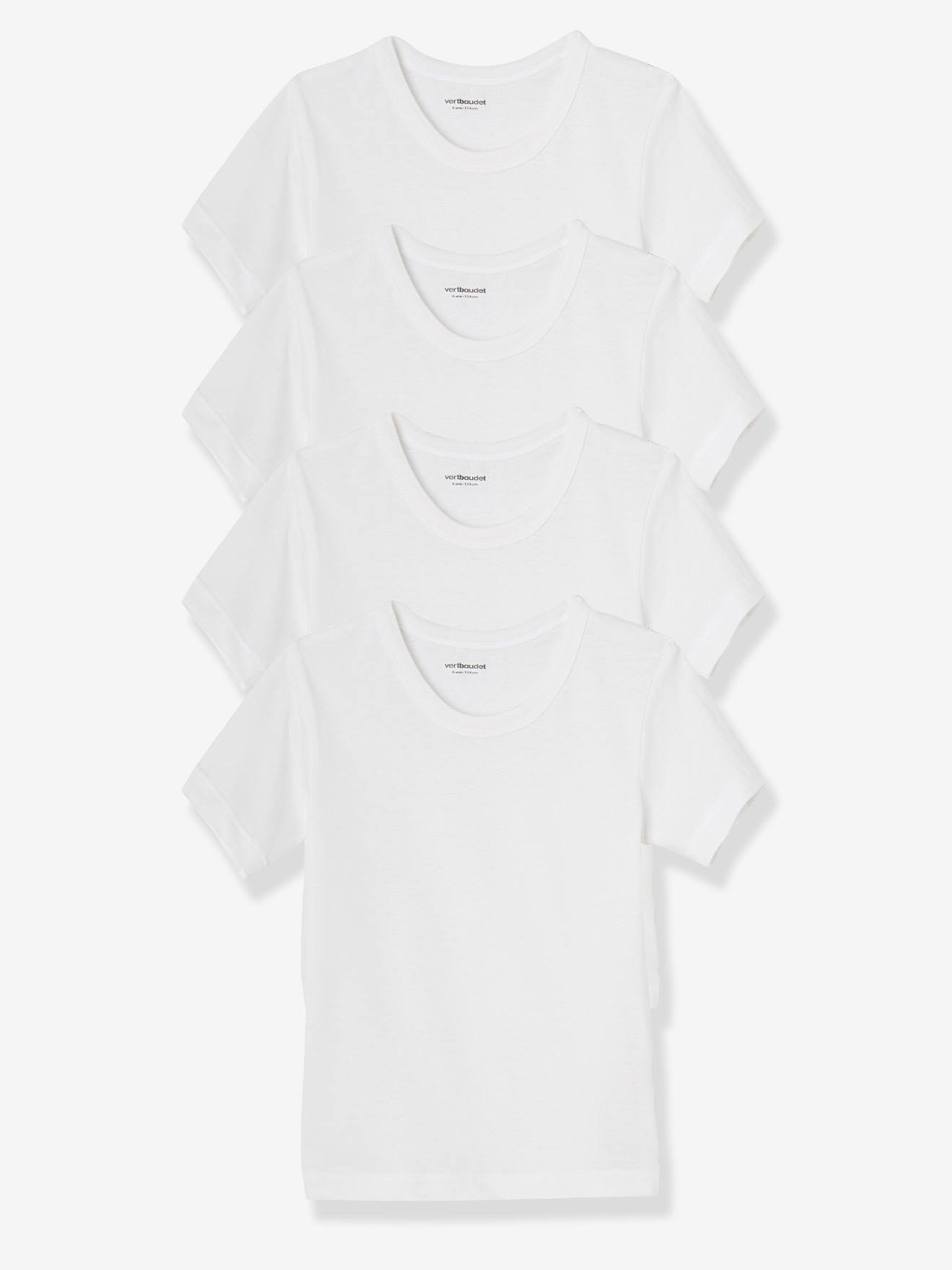 Pacote com 4 camisetas brancas de manga curta para meninos