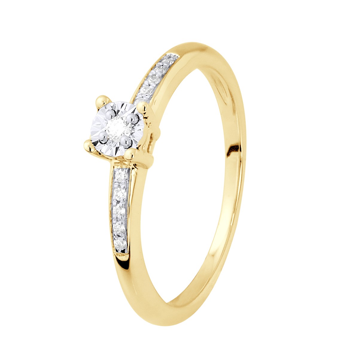 Solitaire Diamant épaulé 0,070 Cts Illusion 1 Ct serti 4 griffes Or Jaune