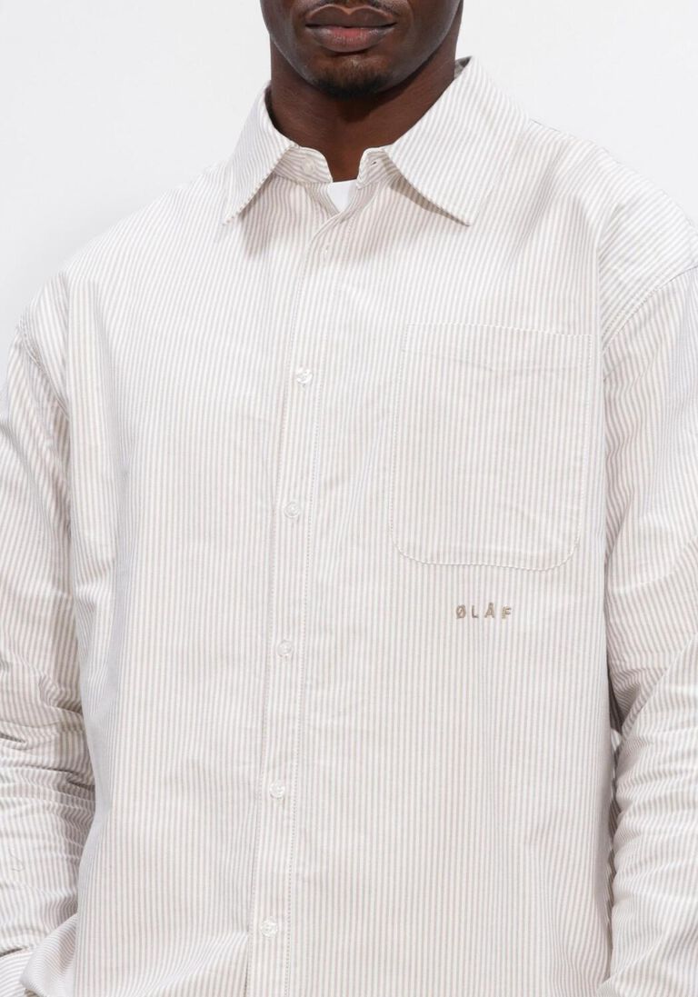 beige olaf hussein casual overhemd oversized stripe oxford shirt