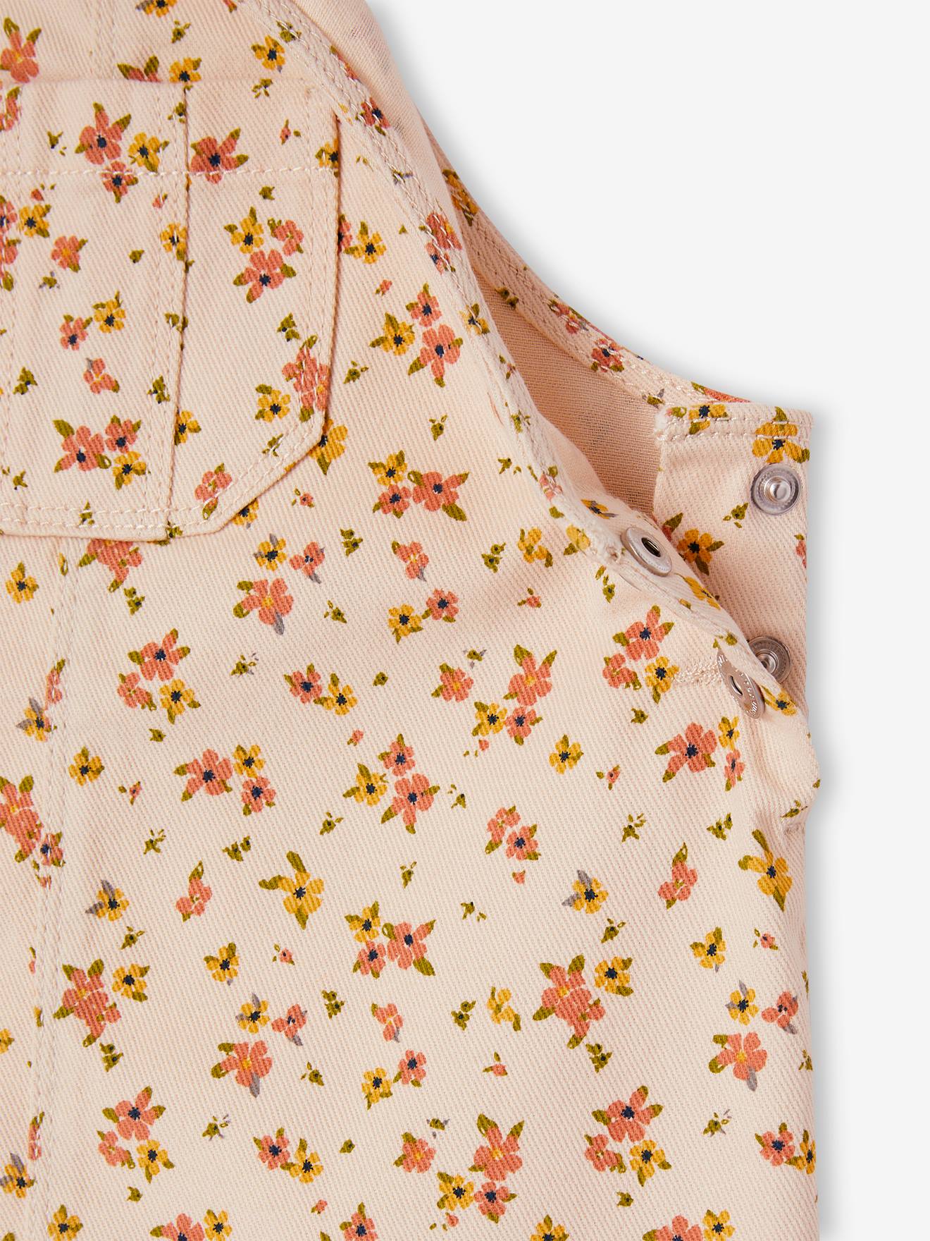 Vestido jardineira floral com alças franzidas em cinza pérola