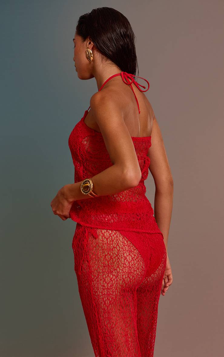 Rouge Bandeau Long En Maille Texturée