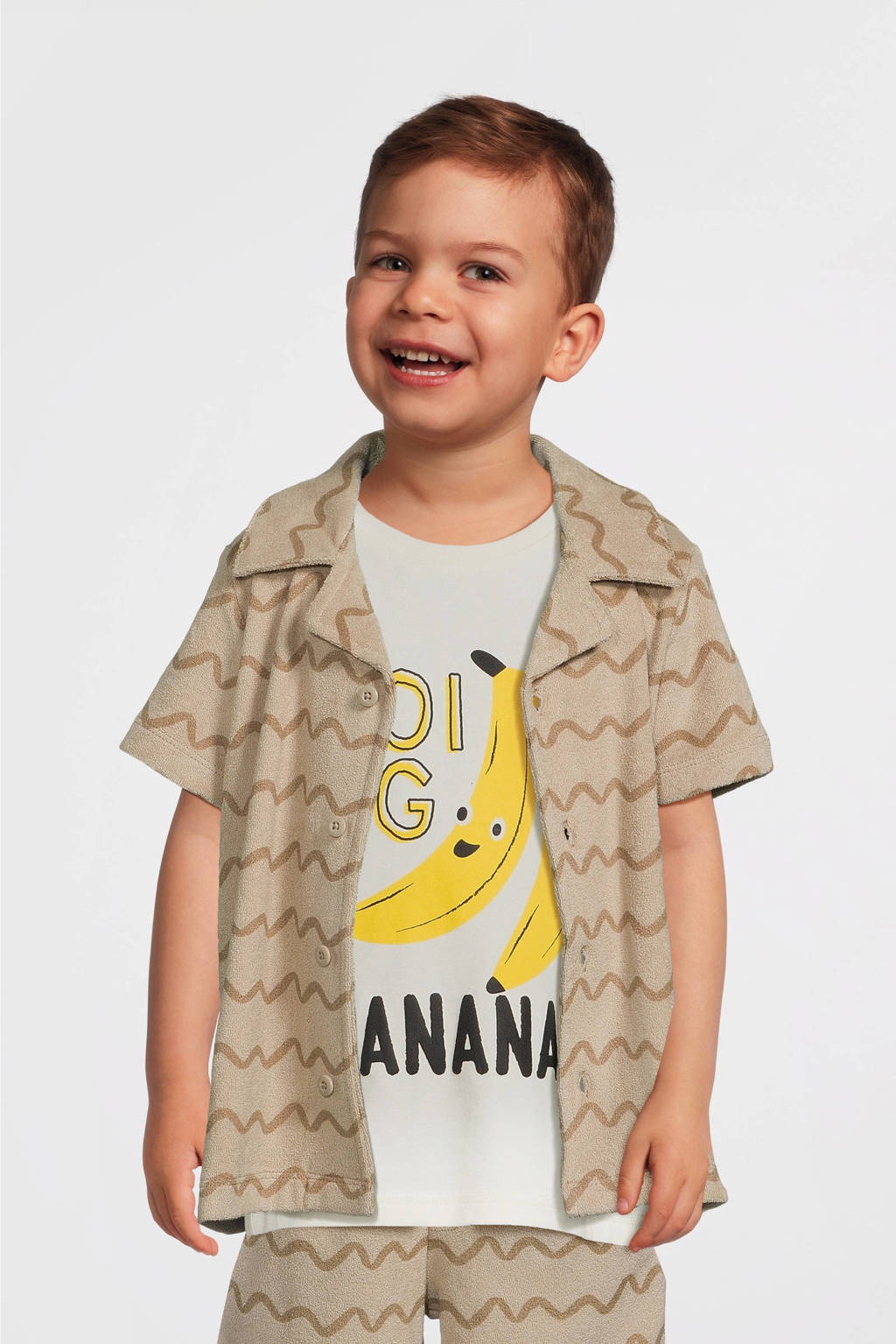 NAME IT badstof overhemd NMMFELO met all over print lichtzand/beige