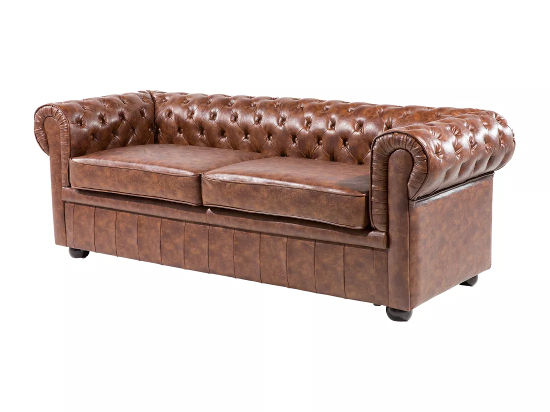 Canapé 3 places en cuir PU marron doré CHESTERFIELD