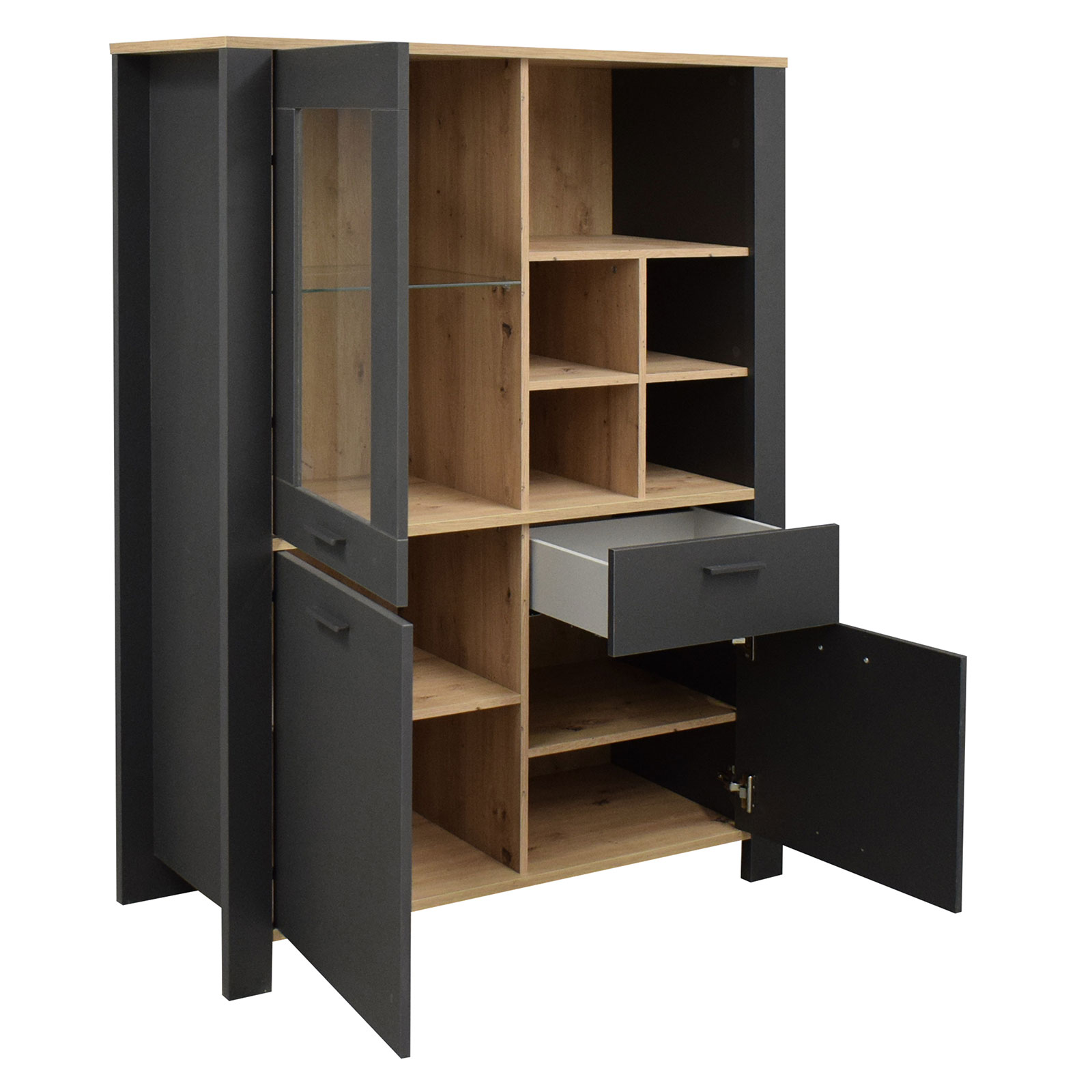 Highboard - anthrazit matt lack - Asteiche - 152 cm hoch