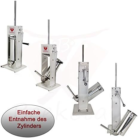 Beeketal 'BT05' Edelstahl Industrie Wurstfüllmaschine (5 L Volumen) SGS-geprüft, Profi Wurstfüller mit gehärtetem 2 Gang Vollmetall-Getriebe und 90° Aluguss Handkurbel, inkl. 5 Fülltüllen