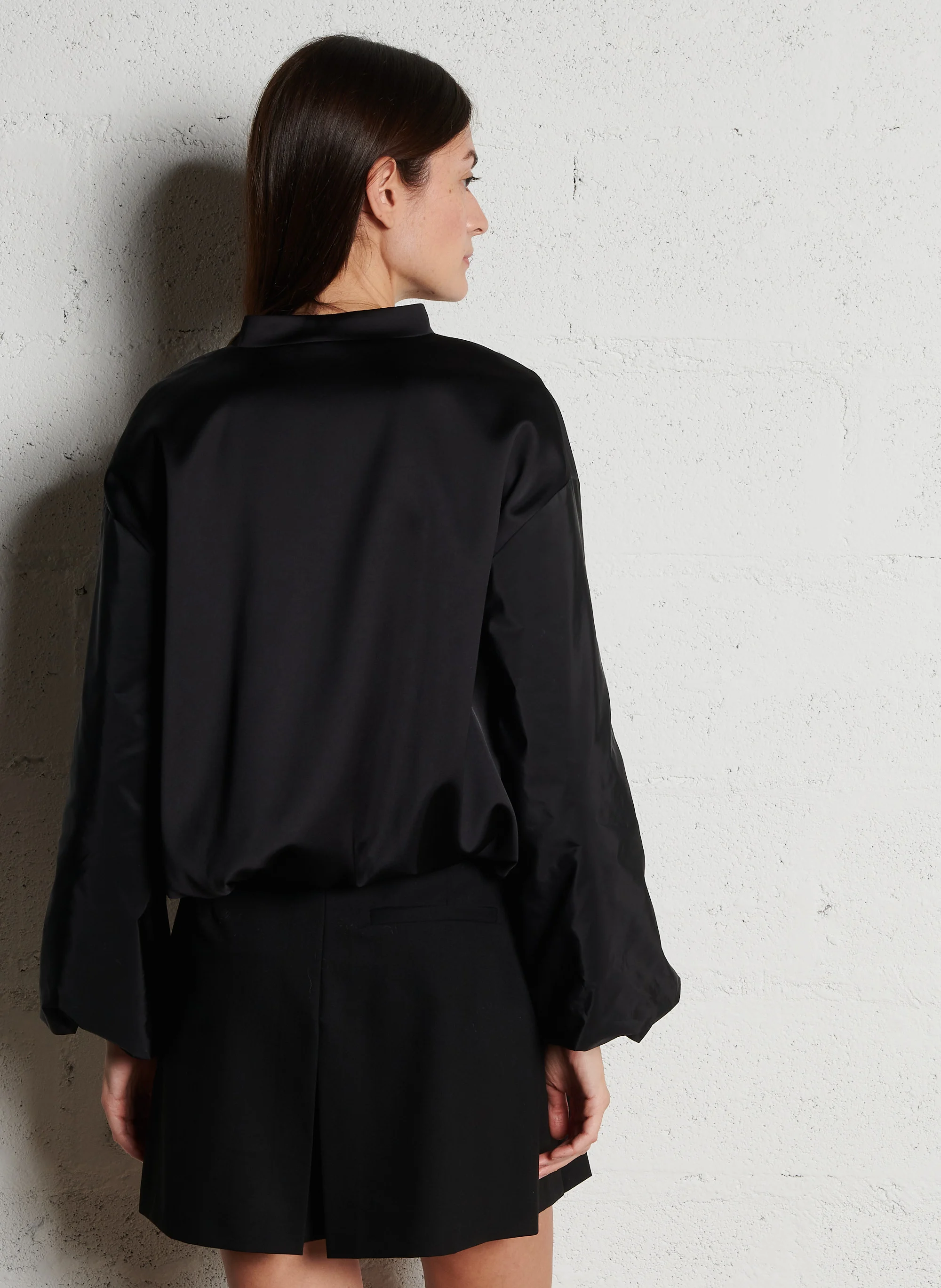 Veste courte ample à col teddy | Noir