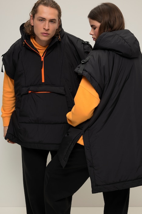 Poncho-Weste, Kapuze, Color-Zipper, Kängurutasche, Unisex
