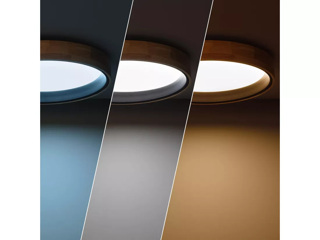 Plafonnier LED Rond Bois 30W CCT Sélectionnable Dari Ø570 mm Noir