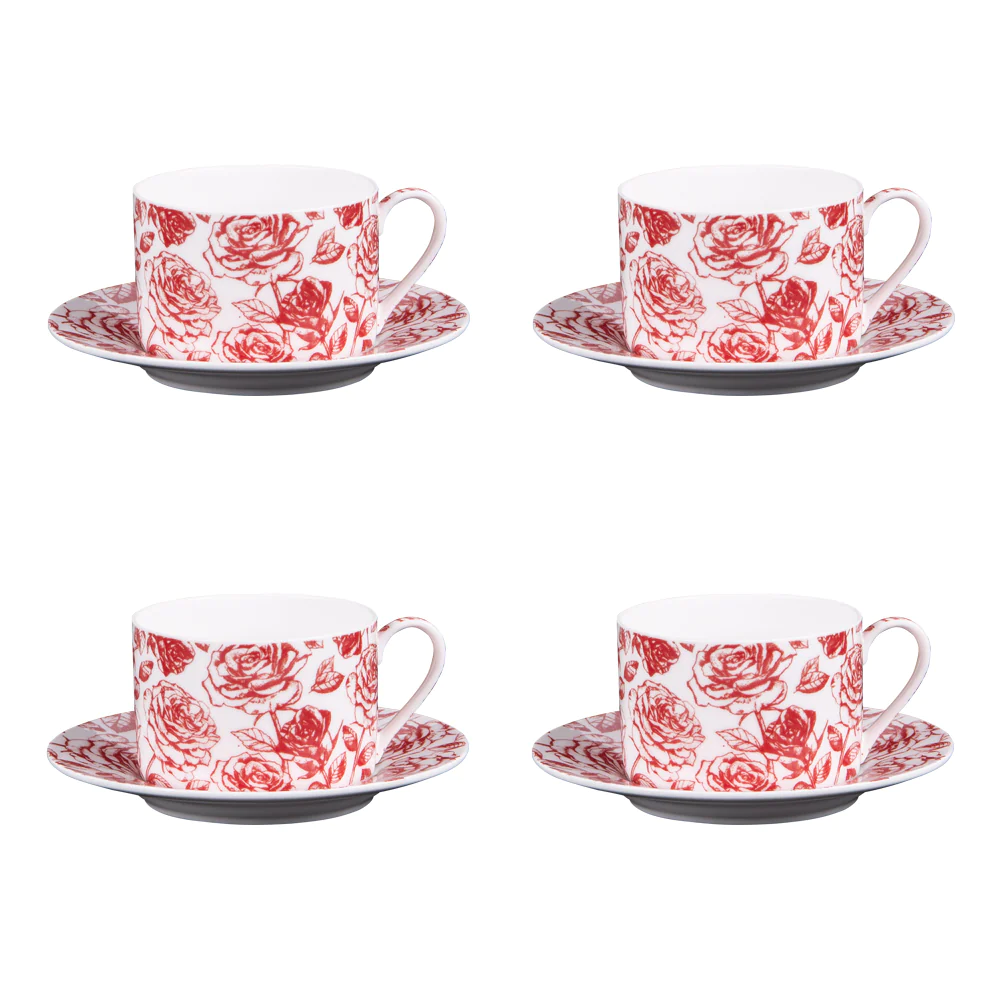 Coffret de 4 tasses à thé avec sous tasses et cuillères 18 cl Louise T