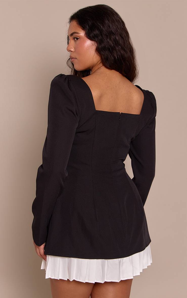 Noir Robe Mini Ajustée À Épaulettes Et Plis