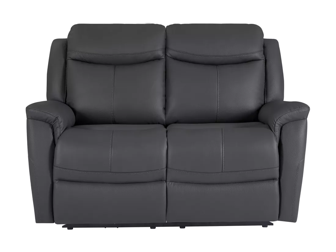Canapé 2 places relax électrique en cuir de vachette gris anthracite NOMAJO
