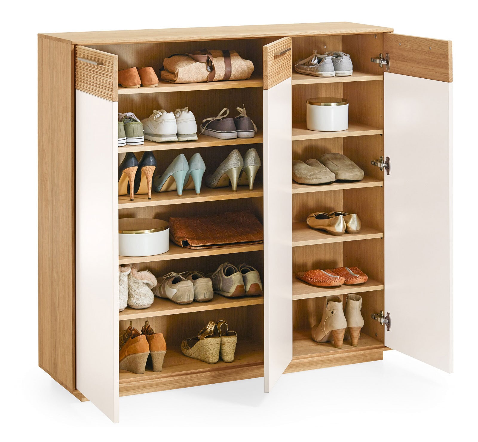 VOSS Schuhkommode LOVENO 127 x 124 cm Eiche Bianco/ Lack Samt weiß