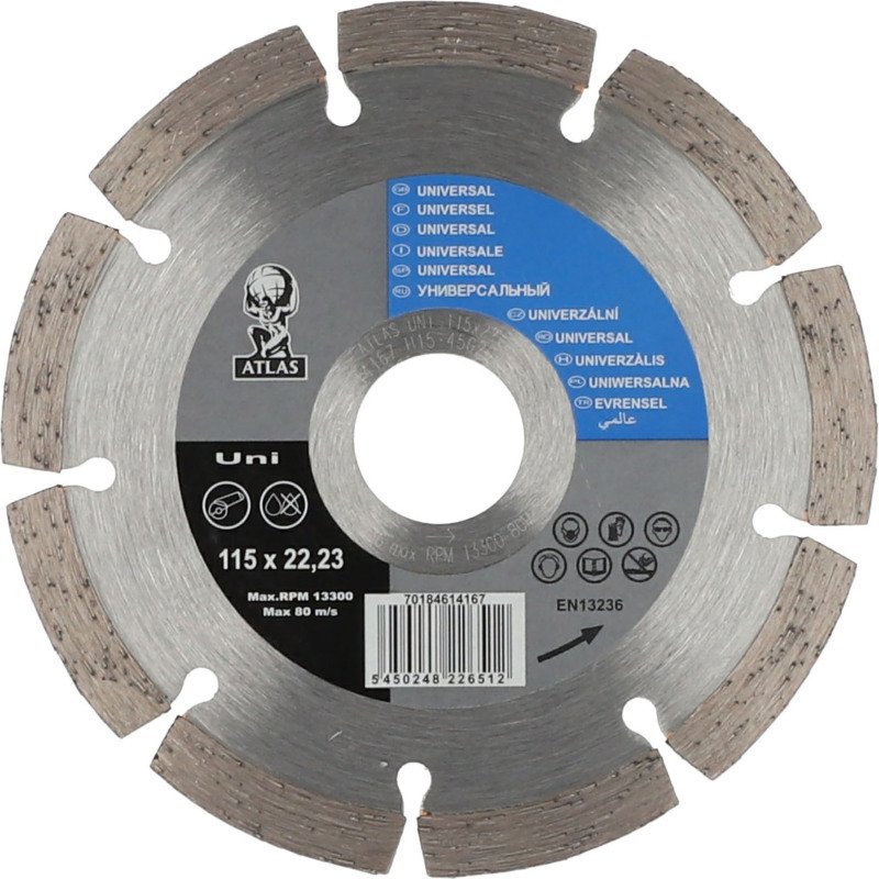 Disque diamant Atlas matériaux de construction Ø 115 x 22,23 mm - Nombre de segment 9