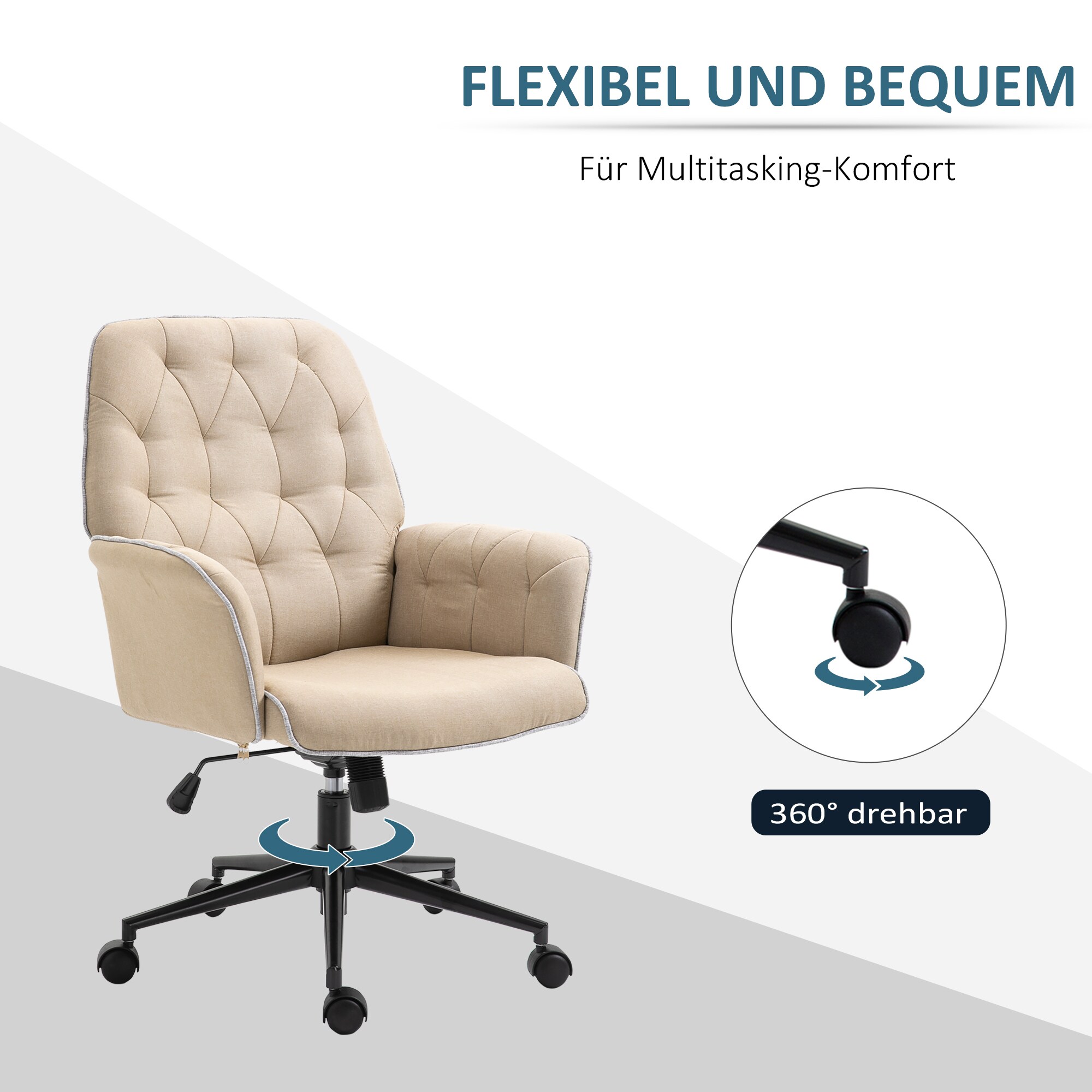 HOMCOM Bürostuhl mit Wippfunktion, aus Webstoff und Polyester, gemütlich 66 x 69 x 89,5-97Hcm (BxTxH)
