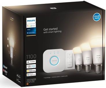 Philips Hue - Starterkit - Warmwit Licht - 3 Lampen - E27 - 1100lm - 1 Dimmer Switch