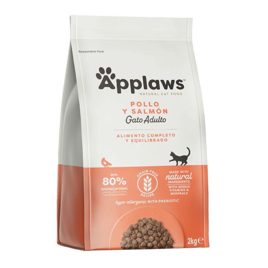 kg de ração para gatos Applaws Adult sem grãos, sabor salmão e frango.